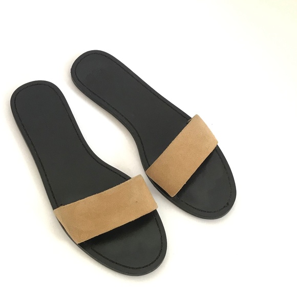 MASSIMO DUTTI Suede and Leather Slide Sandals Black Tan Women’s Size 39 - Picture 1 of 14